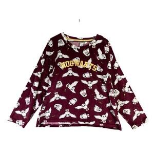 Harry Potter‎ Hogwarts Hedwig Pajama Top 2X Burgundy Sleepwear